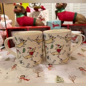 Set of two colorful Dachshund   Christmas mugs, hot cocoa ready!  🎄 Gift
